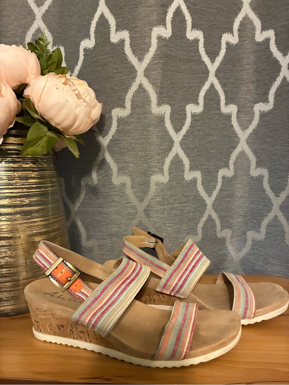 Abella Multicolor Striped Cork Wedge Sandals